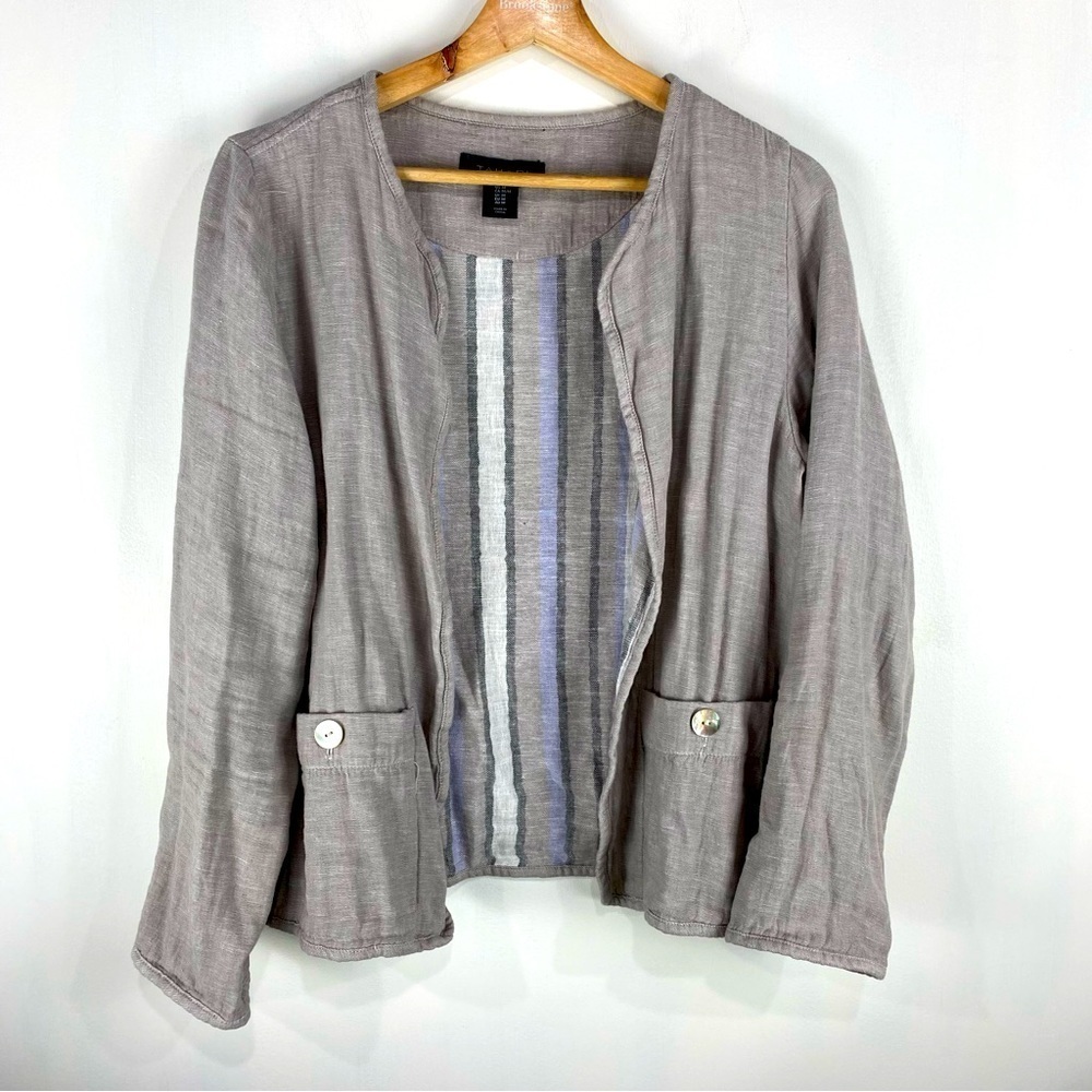 Tahari Linen Cotton Blend Open Front Cardigan Jacket Beachy‎ Flowy Size Medium